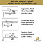 Dynasty Hardware Door Closer, Grade 1 Heavy Duty Commercial Hydraulic Closer, Self-Closing, Adjustable Spring Size 3-6, Surface Mount, Sprayed Duronotic Bronze, Series 1636