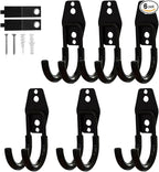 CRXCRC Garage Hooks, 6 Pack Small Round Wall Hooks for Hanging Heavy Duty Ladders, Bikes, Tools Ideal for Garage, Garden, Basement Utility Room Storage (Black)