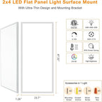Mcacggo 2x4 FT LED Flat Panel Light Surface Mount 5000K-4000K-3000K Switchable & 0-10V Dimmable, 30W-40W-50W Selectable Flush Mount Ceiling Light 24x48 inch, ETL Listed, 100-277V, White, 2 Pack