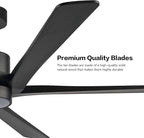 WINGBO 64" DC Ceiling Fan with Lights, 5 Carved Solid Wood Blades, 6-Speed Reversible DC Motor, Matte Black Finish Ceiling Fan with Remote, Black