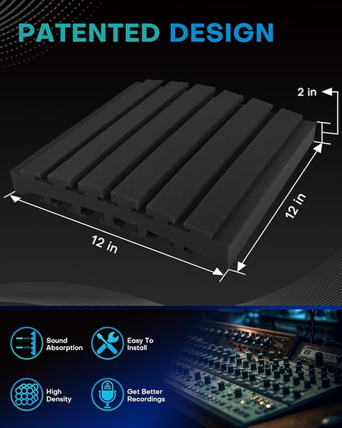 50Packs Curved Sound Proof Foam Panels for Walls, 2" Acoustic Panels Sound Absorbing Dampening, Soundproofing Noise Reducing Cancelling Treatments for Home Office Recoding Studio Decor, 2x12x12 Black