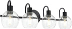 WINSHEN 4-Lights Contemporary Bathroom Light Fixtures Over Mirror with Seeded Globe Glass Shades, Black Rustic Vanity Wall Lighting for Bedroom Dressing Cabinet