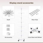YEOOE Retail Display Racks 7 Tier Spinning Display Stand, Movable Shop Spinner Rack with Hooks, Retail Display Stand for Jewelry Keyring Hats Socks Toys (White)