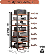 Dernoing 7 Tier Audio Rack Tower, CD Record Player Stereo Receiver AV Equipment Cabinet Display Rack, Weight Capacity 661 lbs, with Adjustable Wooden Shelves for Home (7 Tier Teakwood)
