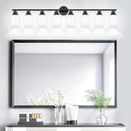 Guliaofo 8-Light Vanity Lights, Black Bathroom Light Fixture with Striped Textured Milky White Glass Shade, Modern Vanity Lighting Fixture for Bathroom Wall Light Over Mirror, E26 Wall Sconce