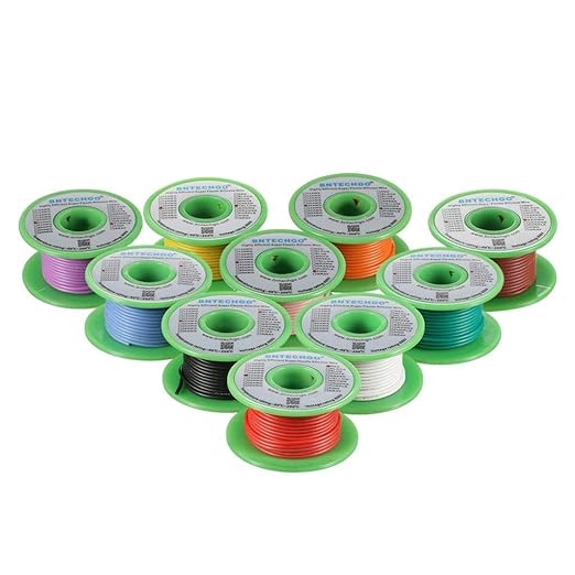 BNTECHGO 22 Gauge Silicone Wire Kit 10 Color Each 25 ft Flexible 22 AWG Stranded Tinned Copper Wire