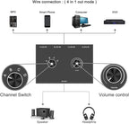 4-Way 3.5mm Stereo Audio Switcher - Passive Speaker Headphone Manual Selector Splitter Box (4 In - 1 Out)