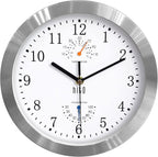HITO 10 Inch Silent Wall Clock Battery Operated Non Ticking Glass Cover Silver Aluminum Frame, for Kitchen, Bedroom, Home Office, Living Room Decor (White)
