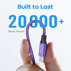 etguuds USB A to USB C Cable 6.6ft, 2-Pack, 3A Fast Charging Type C Charger Cord for iPhone 17 16 15 Pro Max 16e 17 Air, Samsung Galaxy S25 S24 S23 S22 S21 S20 A17 A16 A56 A55 Flip Fold, Purple