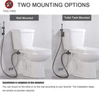Handheld Bidet Toilet Sprayer, Black Bidet Spray for Toilet, Cloth Diaper Sprayer with Backflow Preventer, Adjustable Water Pressure Brass Hand Held Spray Attachment