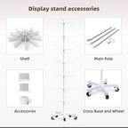 YEOOE Upgraded Retail Display Stand 7 Tier Spinning Display Stand, Movable Shop Spinner Rack with Hooks, Retail Display Racks for Jewelry Keyring Hats Socks Toys (White)