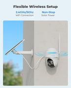 REOLINK Security Cameras Wireless Outdoor, Pan Tilt Solar Powered, 5MP 2K+ Color Night Vision, 2.4/5GHz WiFi, Smart Cameras for Home Security, Works with Home Hub, Argus PT + Solar Panel