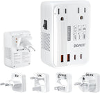 DOACE 220v to 110v converter 350W voltage converter us to europe for Hair Straightener/Curling Iron Converter for European Travel with 4-port USB Charging and UK/AU/US/EU Worldwide Plug Adapter, White