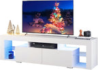 WLIVE TV Stand for 65 to 70 Inch TV, Modern Entertainment Center with LED Lights & 2 Large Storage Drawers, Wood TV Console for Living Room, Bedroom(White)