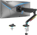 MOUNTUP RGB Single Monitor Arm Fits 32 27 24 22 inch, Holds 4.4-22lbs Screens, Monitor Stand for Desk with RGB Lights, 19 Modes, Computer Monitors Desk Mount, VESA Mount with Clamp & Grommet Bases
