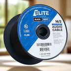 Elite 16/2 Speaker Wire 100ft, UL Listed, CMR/CL3R, (Riser/in-Wall & Outdoor/In-Ground (Direct Burial)- 100% Oxygen Free Pure Bare Copper (OFC), 16AWG/2-Conductor, 100ft Bulk Cable (65 Strands) Black