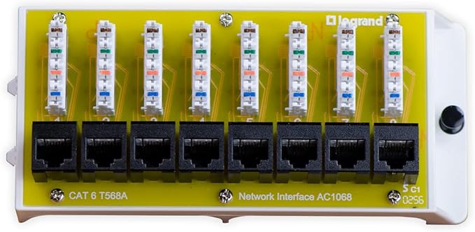 Legrand - OnQ Cat 6 Network Interface Module, Wifi Module with 8 Ports, Network Interface Module Cat6 Provides Connectivity to Ethernet Devices, Black, AC1068