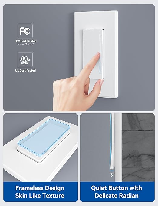 ELEGRP Smart Dimmer Light Switch DTR10, Single Pole Setup, 2.4GHz Wi-Fi Touch Dimmer Compatible with Alexa and Google Assistant, Needs Neutral Wire, No Hub Required, UL and FCC Listed, White, 2 Pack