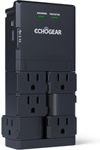 ECHOGEAR Wall Outlet with Surge Protection - Power & Protect 8 Devices with 6 Rotating AC Plugs & 2 USB Ports - Includes 1x USB-C Port & 1x USB-A Port - Black