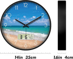 Modern Wall Clocks with Calendar and Date Ocean Wave Sea Beach Digital Clock Large Display Non-ticking Kitchen Silent Clock With Day and Temperature for Elderly Farmhouse Living Room Bathroom 14 Inch