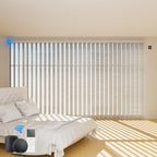 Blindify Motorized Vertical Blinds Compatible with Alexa Google Home, Light Filtering Sliding Door Shades Smart Vertical Blinds Remote Control Customize, Jacquard Beige