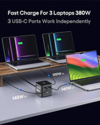 WOTOBEUS 380W 8-Ports GaN USB-C Charging Station with ETL, USB-C Cable with LED Power Display, Multi-Device Charger with PD3.1 140W for MacBook Pro, Laptops, PD100W 65W Super Fast Charging 2.0 45W