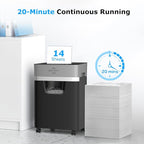 BONSEN 14-Sheet Paper Shredder for Home Office, Heavy Duty Cross Cut Shredder with 5.3 Gal Pullout Bin, Quiet Shredder for CDs/Credit Card/Staple, P-4 Security, Anti-Jam System