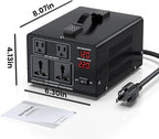 2000W Voltage Converter Transformer Step Up 110V/120V to220V/240V or Step Down 220V to 110V AC Power Converte, Circuit Breaker Protection, 2 US sockets, 2 Universal sockets, LCD Display