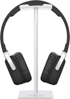 New bee Headphone Stand Headset Holder Earphone Stand with Aluminum Supporting Bar Flexible Headrest ABS Solid Base for All Headphones Size (White)