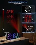 EVILTO Projection Alarm Clocks, RGB Desk Clock with 180° Rotatable Projector 15 Color Display, Date Temperature and Weekday, DST, Snooze, Ambient Lighting for Living Room,Bedroom Bedside Office Decor