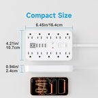 Flat Extension Cord with USB and USBC Ports, 5FT Extension Cord with 10 AC Outlet 6 USB, 1 Switch & 2 LED Indicator, USB Charging Station for Multiple Devices, for Home, Office, Dorm Essentials