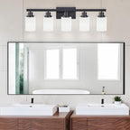 DIKAIDA Bathroom Vanity Light, 5-Light Vanity Lighting Fixture Over Mirror for Bathroom, 30" Matte Black Wall Light Fixture, Wall Sconces with Frosted Glass Shade for Mirror Bedroom Living Room