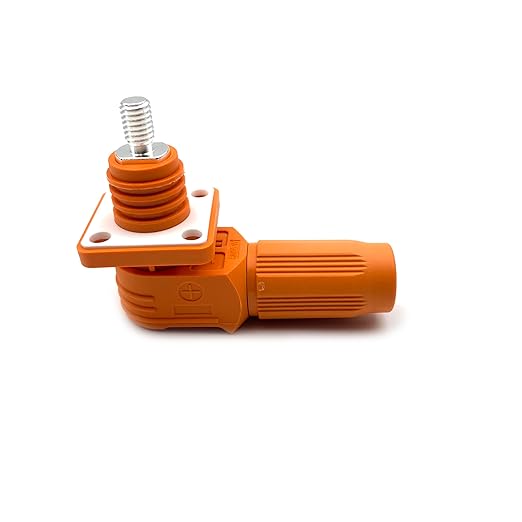 150A Battery Energy Storage Connector, 35mm² High Current Connectors IP67 Waterproof Stud Wiring Power Adapter Quick Plug Terminal Right Angle Plug and Socket （1500V Orange)
