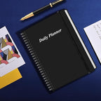 Daily Planner Undated - B5 To Do List Notebook Hourly Schedules, Spiral Appointment Planner for Women and Men, PVC Hardcover, Inner Pocket, Elastic Closure, 7" x 10", Black