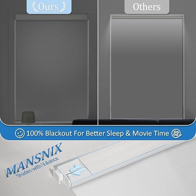 MANSNIX Smart Motorized Blinds with Remote, Cordless No-Drill Automatic Roller Shades, Blackout Electric Blind for Windows, White, 33.5 x 72