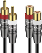 J&D 2 RCA Extension Cable Male to Female, Copper Shell Gold-Plated 2RCA Male to 2RCA Female Cable Stereo Audio Extender Cord Adapter, 9 Feet