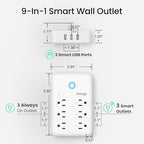 GHome Smart Plug Outlet Extender, USB Wall Charger with 3 Individual Smart Outlets and 3 Smart USB Ports, Works with Alexa Google Home, Surge Protector Plug Extender for APP Control,15A/1800W