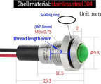 ZGSZJHF 8mm Indicator Light 0.31" Waterproof IP67 Metal Stainless Steel Signal Lamp 110V-120V AC/DC LED Pilot Dash Lamp Light Ring Large Red and Green 2Pcs