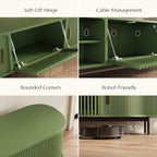 POVISON Fully-Assembled Modern Green TV Stand with Tambour Doors, Fluted TV Media Console for 85 Inch TVs, Sliding Door Entertainment Center with Storage for Living Room (Green, 94.49")