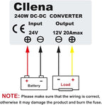 Cllena DC 24v to 12v Converter 20A 240W Regulator Voltage Reducer Power Supply Buck Transformer for Golf Cart
