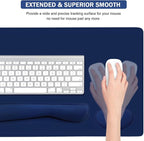 Large Keyboard Mouse Pad Set, Extended Mouse Pad+Keyboard Wrist Rest Support, Memory Foam Ergonomic Easy Typing, 4Pcs (35.4×15.13 in) Desk Pad Set for Home Office Study Game - Dark Blue