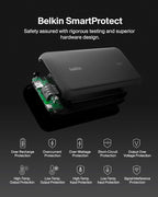 Belkin Portable Charger, Power Bank with Integrated Cable 20000 mAh 30W - Fast Charging USB C Power Delivery - iPhone 17, Air, Pro, Pro Max, iPad, AirPods, Apple Watch, Galaxy S25, & More - Black