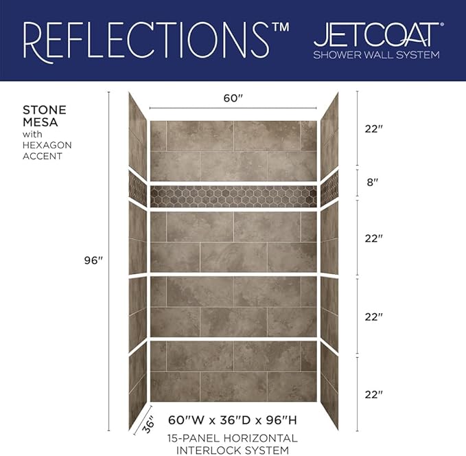 Miseno MSW-603696RFL Readyset 60" X 36" X 96" Fifteen Panel Alcove Shower Wall Kit - Stone Sierra