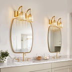 FDPBY Bathroom Crystal Vanity Lights 2-Light Gold Wall Lamp Modern Crystal Bathroom Light Fixtures Over Mirror 13.77" Long Wall Sconce