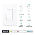 Kasa Matter Smart Light Switch: Voice Control w/Siri, Alexa & Google Assistant, UL Certified, Timer & Schedule, Easy Guided Install, Neutral Wire Required, Single Pole, 2.4GHz Wi-Fi, 3-Pack