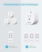 Syantek Remote Control Outlet Wireless Light Switch for Household Appliances, Expandable Remote Light Switch Kit, Up to 100 ft Range, FCC Certified, ETL Listed, White (3 Outlets + 1 Remotes)