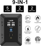 Outlet Extender, Surge Protector Outlet with 5-Multi Plug Outlet and 4 USB Ports(2 USB C), 3-Sided 1680J Power Strip Wall Charger, Multiple-Plug Outlet Splitter for Home Travel Office,ETL Listed,Black
