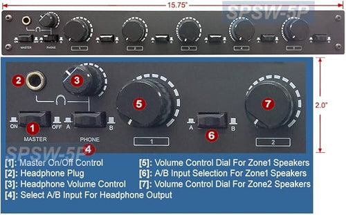2 in 5 Out Multi-Zone Speaker Pair Switch - Speaker Distribution Controller