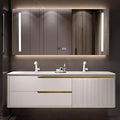 Bathroom Vanity with Double Sink - Smart Defogging Mirror & LED Lights on Both Sides, Floating Bath Sink Cabinet | 2 Drawers, Wave Shaped Panel (White, 80IN)