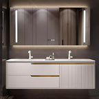 Bathroom Vanity with Double Sink - Smart Defogging Mirror & LED Lights on Both Sides, Floating Bath Sink Cabinet | 2 Drawers, Wave Shaped Panel (White, 72IN)